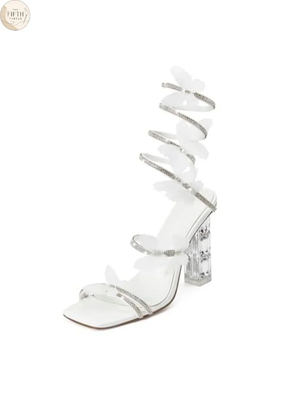 Rhinestone Strappy Heels Square Toe Butterfly Sandals for Prom